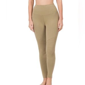 65. NEW! ZENANA Cotton Full Length Wide Waistband Moto Leggings in Khaki